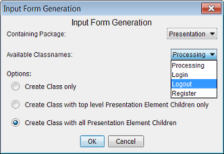 Transformation class dialog